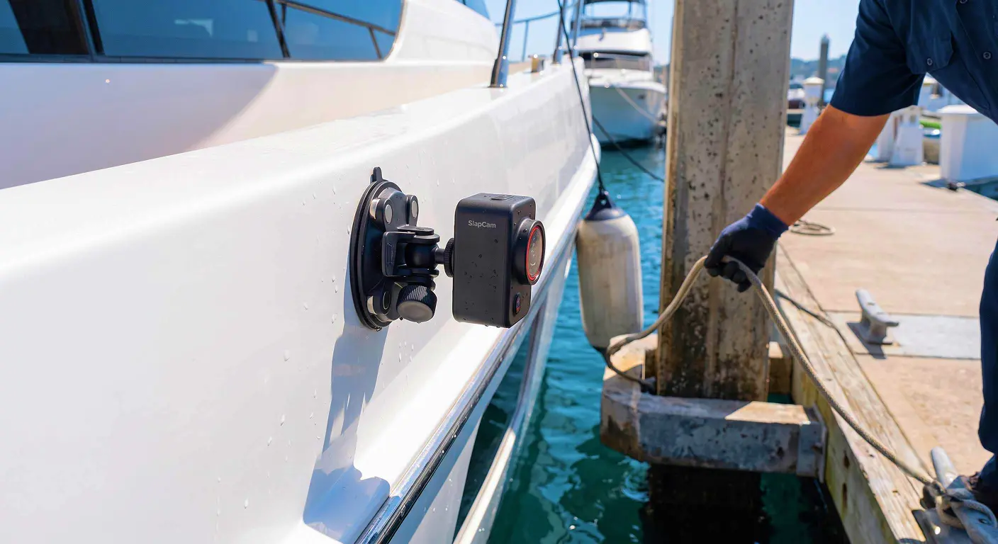 SlapCam mounted on the bow for docking